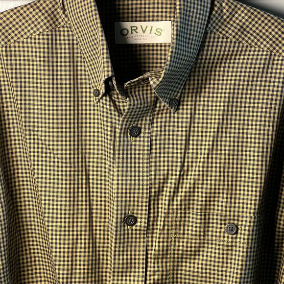 Men's Orvis Long Sleeve Cotton Button Down Green and Navy Shirt Size M - Picture 4 of 8